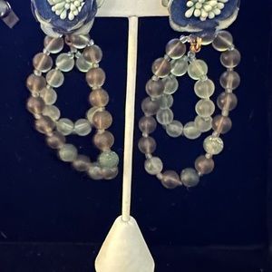 Anthropologie Blue and Grey Floral Beaded earrings NWOT